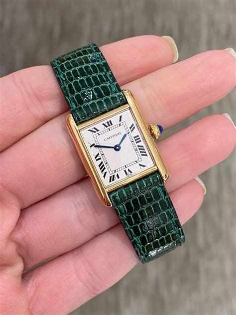 cartier tank green|cartier tank with leather strap.